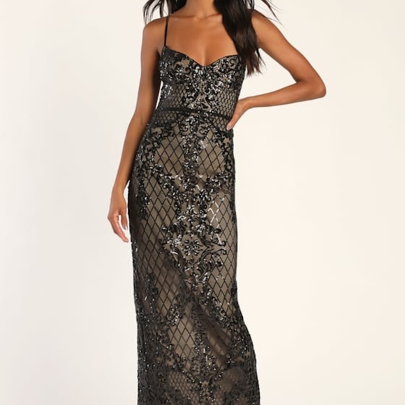 Lulus Moonlit Love Black Sequin Sleeveless Maxi Dress - Size S - Picture 1 of 1